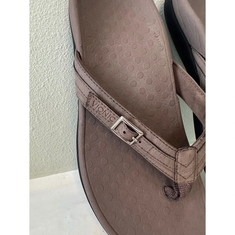 Vionic Tide Patty Taupe Comfort Flip Flop Orthotic Sandals Buckle Size 8